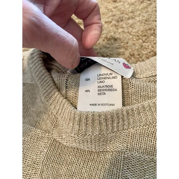 Clan Douglas Linen Silk Sweater XLL 2XL Cable Knit Scotland Taupe Gold Men EUC - Picture 6 of 9